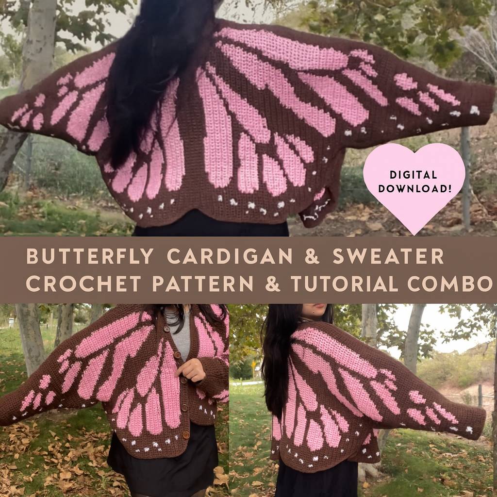 butterfly cardigan-sweater crochet pattern & tutorial combo