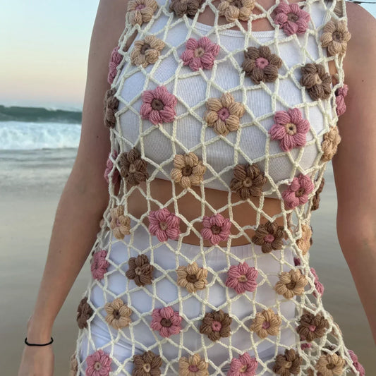 Floral  Beach Cover-up dress Crochet pattern