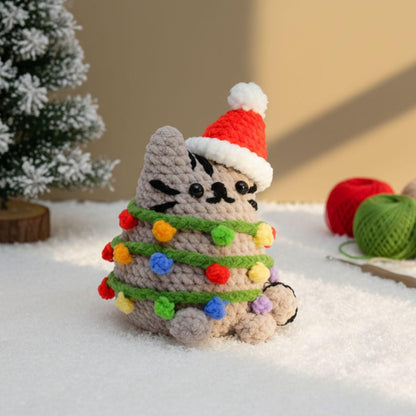 Christmas Cat tangled in chrismas tree lights crochet pattern