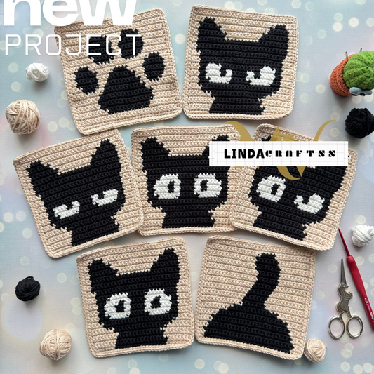 Meow & Granny Squares Crochet Cats Set – Blanket, Cardigan & Bags + PAW BAG PATTERN FOR FREE